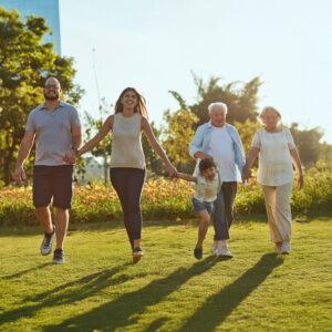 Una familia representa el Estudio de Salud Avanzado para el control preventivo del estado general de salud
