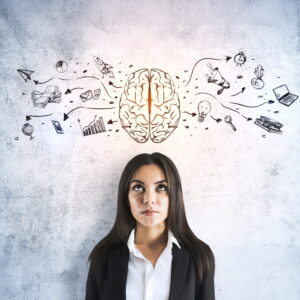 Mujer adulta con una ilustración que simula el estrés, como contexto del Test Cortisol