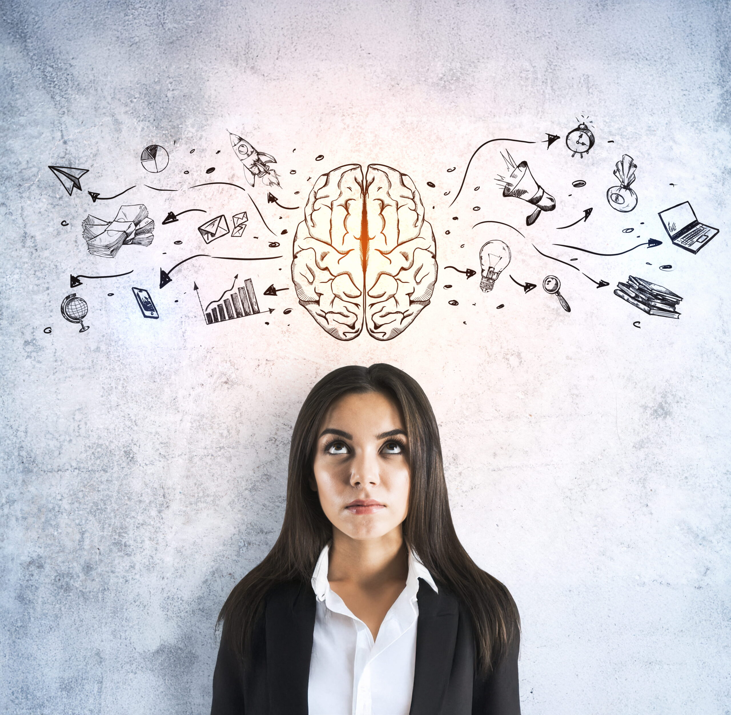 Mujer adulta con una ilustración que simula el estrés, como contexto del Test Cortisol